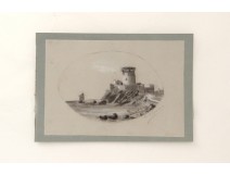 Dessin Tour Donjon Fort Ocèan Signé Le Soufagé d'époque XIXème