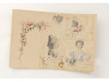 Dessin Fusain ou crayon Famille de France non signé d'époque XIXème