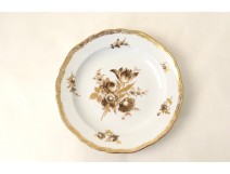 Assiette Porcelaine Saxe Allemagne Décor Grisaille Floral Doré Signé XIXè