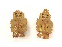 Paire Elements Décoration Bois Doré Feuillage Lys fin XVIIIè Début XIXè