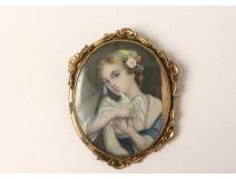 Miniature Broche Bijou Colombe Jeune Fille XIXè
