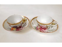 Paire de tasses porcelaine Meissen fleurs antique french XXème siècle