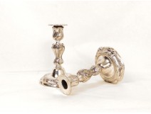 Bougeoir style Régence bronze argenté fleurs antique french XIXème siècle