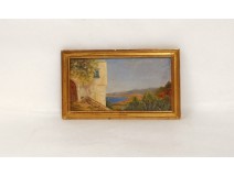 Peinture vue sud France Italie mât mer côte antique french XXème siècle