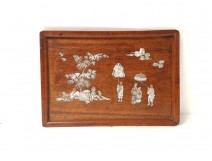 Plateau service nacre chine  fleurs XIXème siècle