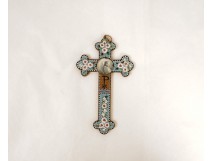 Croix micro-mosaique fleurs Christ grand tour Italie Rome laiton XIXème
