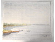 HST paysage Golfe Morbihan bateaux embarcadère Touzé painting XXème siècle