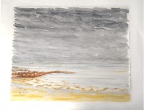HST paysage Golfe Morbihan temps grisonnant plage Touzé painting XXème