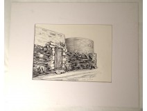 Dessin fusain crayon chemin des Douves Bretagne Touzé XXème siècle