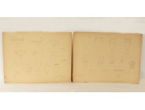 Lot dessins essais vases égyptiens amphores école arts décoratifs XXème