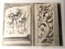 Lot 2 dessins fusain craie moulures décor école arts décoratifs XXème