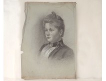 Dessin portait femme bourgeoise école arts décoratifs XXème siècle
